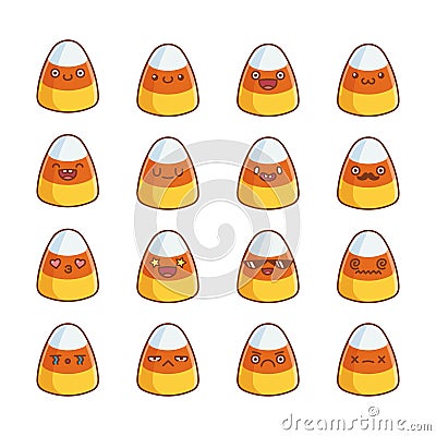 Set of fun cute Halloween candy corn icon cartoons Vector Illustration