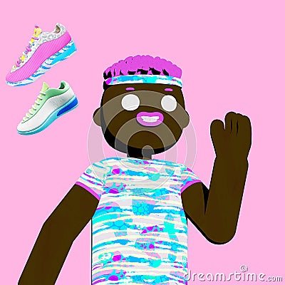 Set of funny African American boy avatar. Sporty active style. 3d creative runner character minimalist design. Running app Stock Photo