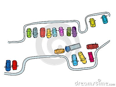 Set of funny cars on parking space for your design Vector Illustration