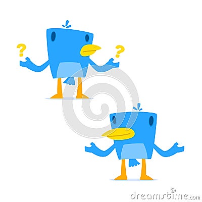 Set of funny cartoon blue bird Vector Illustration