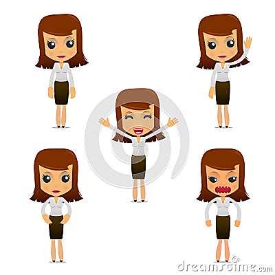 Set of funny cartoon businesswoman Vector Illustration