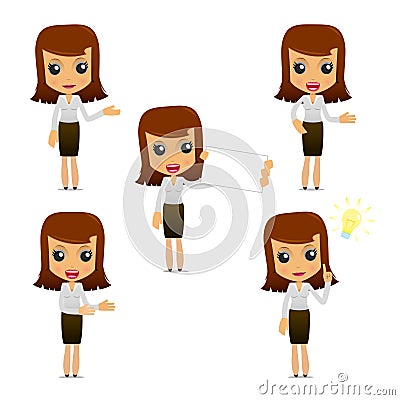 Set of funny cartoon businesswoman Vector Illustration