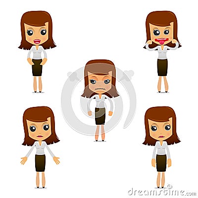 Set of funny cartoon businesswoman Vector Illustration