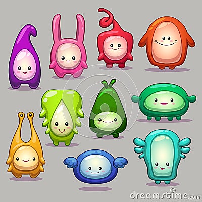 Set of funny cartoon colorful monsters Stock Photo