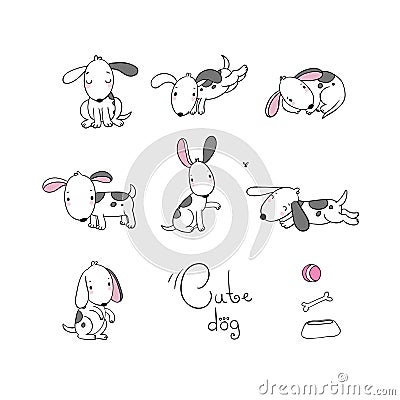 Set of funny cartoon dogs. Vector Illustration