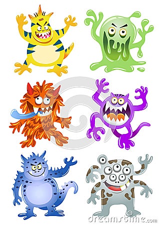 Set of funny cartoon monsters Vector Illustration