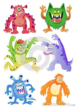 Set of funny cartoon monsters Vector Illustration