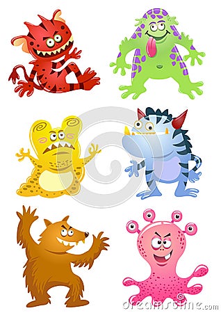 Set of funny cartoon monsters Vector Illustration