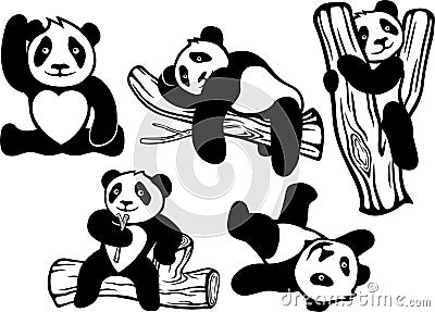 Set with funny cartoon pandas Vector Illustration