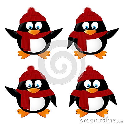 Set of funny cartoon penguins Vector Illustration