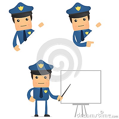 Set of funny cartoon policeman Vector Illustration