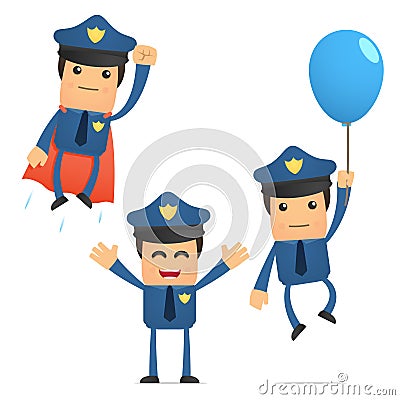 Set of funny cartoon policeman Vector Illustration