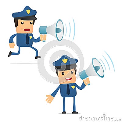 Set of funny cartoon policeman Vector Illustration