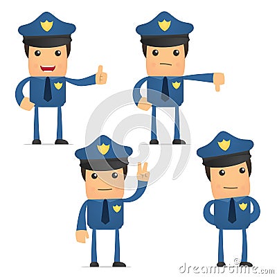 Set of funny cartoon policeman Vector Illustration