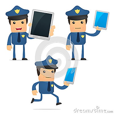 Set of funny cartoon policeman Vector Illustration