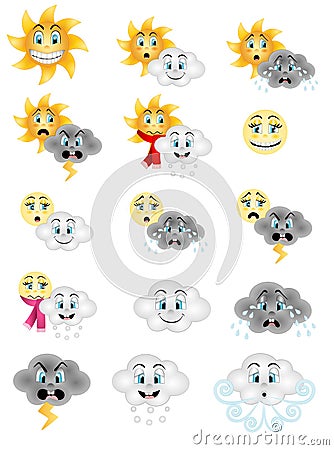 Set Funny cartoon weather icons vector Vector Illustration