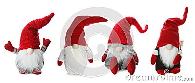 Set with funny Christmas gnomes on white background. Banner design Stock Photo