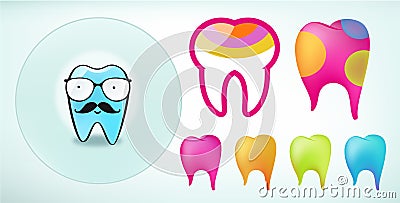 Set of funny colored teeth icons Vector Illustration