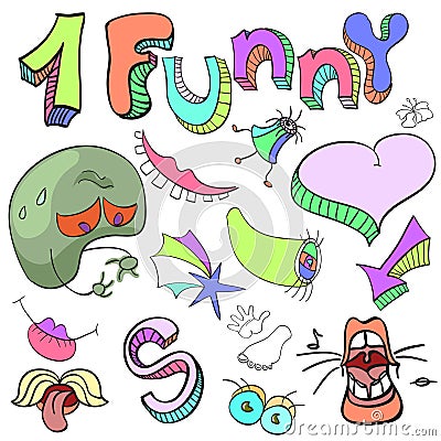 Set of funny crazy characters , signs, aliens , imaginary , cart Stock Photo