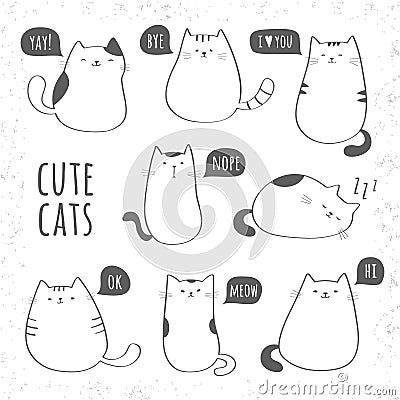 Set of funny cute cats Vector Illustration