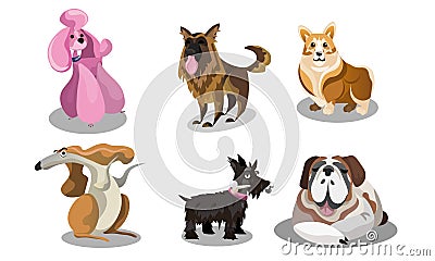 Set of funny cute various dogs breeds vector illustration Vector Illustration