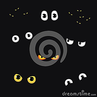 Set of funny and evil eyes in the dark - vector illustration Vector Illustration