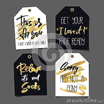 Set of 8 funny gift tags. Lettering and doodles Vector Illustration