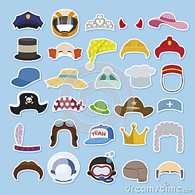 Set of funny hats and caps. Vector Illustration