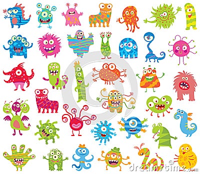 Set of funny little monsters. Big Set Vector Illustration