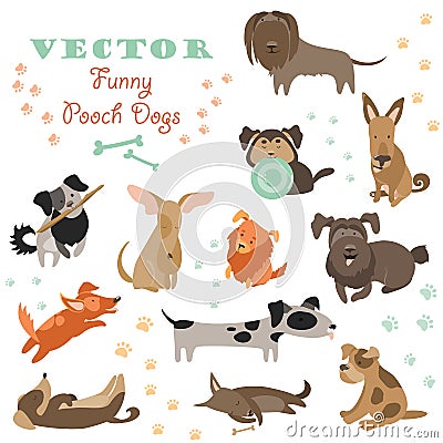Set of funny Mixed Breed dogs Vector Illustration
