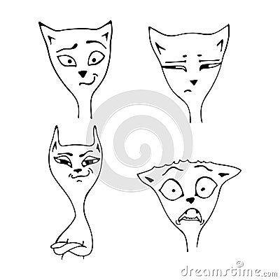 A set of funny muzzle cats with different emotions. Vector Illustration