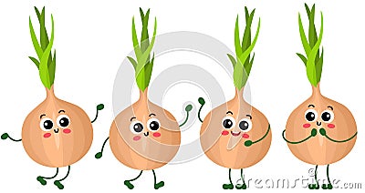 Set of funny onion in different positions Vector Illustration