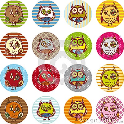 Set of funny owl sketch, doodle. Vector Illustration