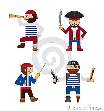 Set of funny pirates flat cartoon vector Vector Illustration