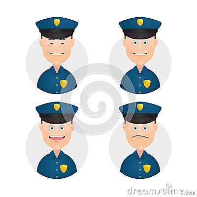 Set funny police officer face avatar expression illustration Vector Illustration