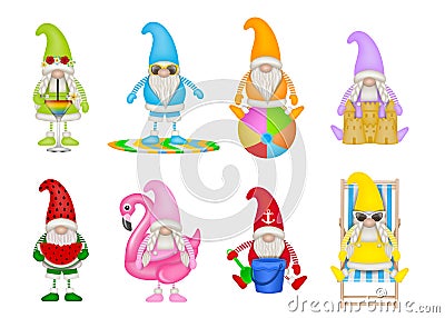 Set of funny summer gnomes Vector Illustration