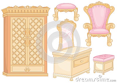 Set of furniture in bedroom Vector Illustration