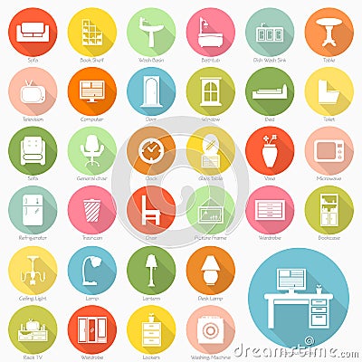 Set of furniture flat icons design Vector Illustration