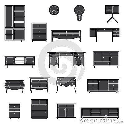 Set of furniture icons in flat design. Vector Illustration