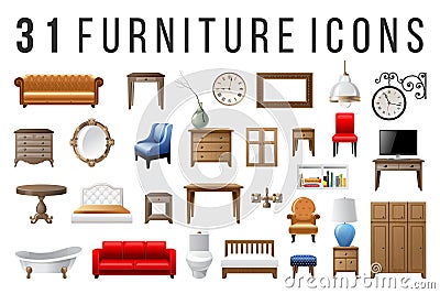 Set of 31 furniture icons Vector Illustration