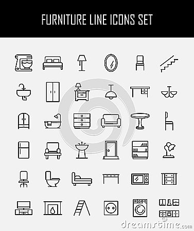 Set of furniture icons in modern thin line style. Vector Illustration