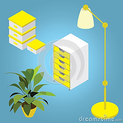 Set furniture isometric. Vector Illustration