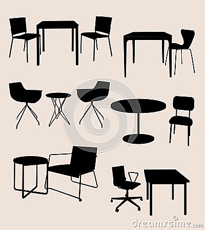 Set of furniture. Tables and chairs. silhouette Vector Illustration