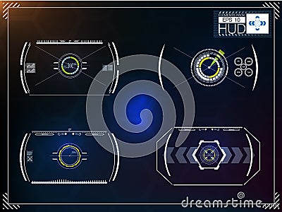 Set of futuristic blue infographics as head-up display. Display navigation elements for the web and app. Vector Illustration
