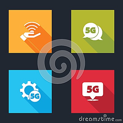 Set 5G network, , Setting and Location icon. Vector Vector Illustration