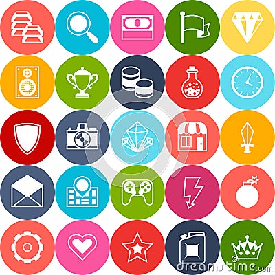 Set of game icons in flat design style Vector Illustration