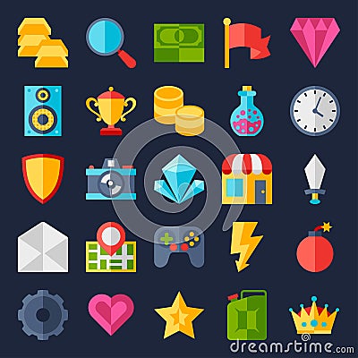 Set of game icons in flat design style Vector Illustration