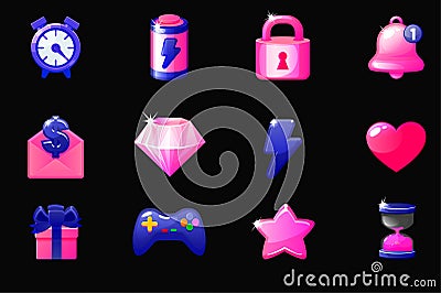 Set of game icons for UI. GUI elements for mobile app Vector Illustration