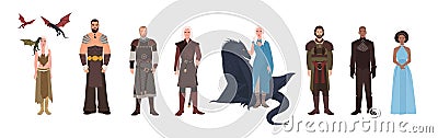 Set of Game of Thrones fantasy novel and TV series male and female fictional characters. Men and women isolated on white Vector Illustration