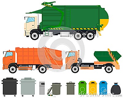 Set garbage trucks Vector Illustration